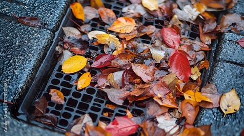 Colorful Autumn Fallen Leaves on Paved Ground with Textured Surface