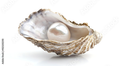 A beautifully detailed close-up of a natural pearl resting inside an oyster shell