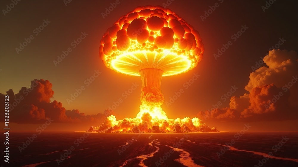 Fototapeta premium Nuclear Explosion in Desert Landscape