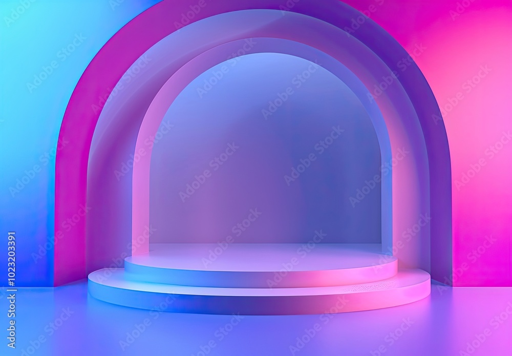 Elegant 3D Podium with Neon Blue and Pink Lights – Futuristic Minimalist Design for Luxury Product Display and Digital Presentations Elegant 3D Podium with Neon Blue and Pink Lights – Futuristic Minimalist Design for Luxury Product Display and Digital Presentations