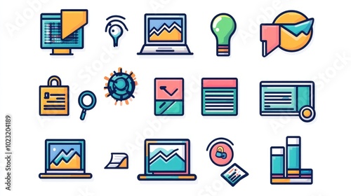 computer and business analysis and technology and digital marketing icons photo