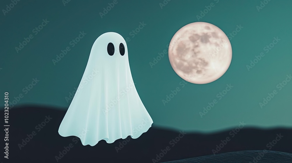 A playful ghost floating in the night sky under a bright full moon, creating a whimsical and spooky atmosphere. A playful ghost floating in the night sky under a bright full moon, creating a whimsical and spooky atmosphere.