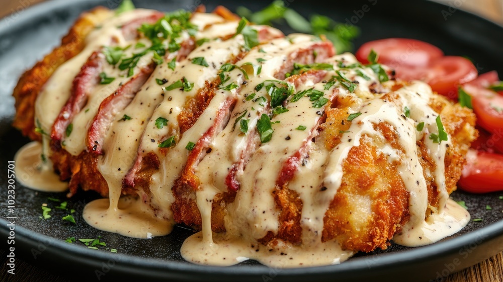 Delicious Classic Chicken Cordon Bleu Served with Sauce Delicious Classic Chicken Cordon Bleu Served with Sauce