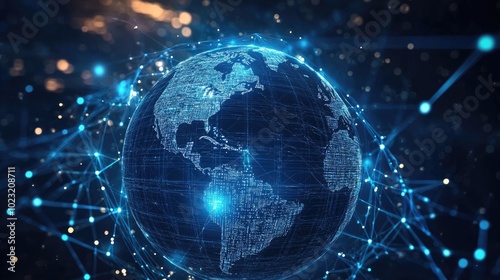 Wallpaper Mural globe with network icon, futuristic tech  Torontodigital.ca