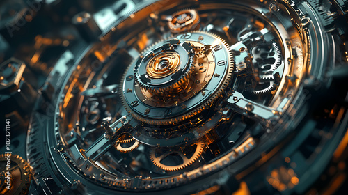 Wallpaper Mural clock gear background and abstract . 3d, rendering, illustration Torontodigital.ca