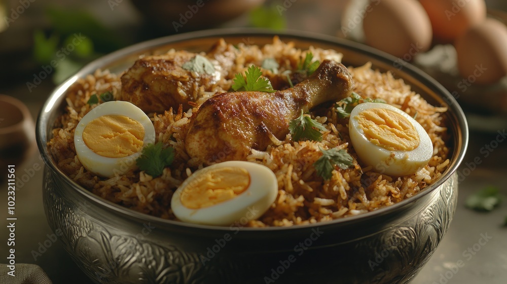Delicious Chicken Biryani in a Metal Pot Delicious Chicken Biryani in a Metal Pot
