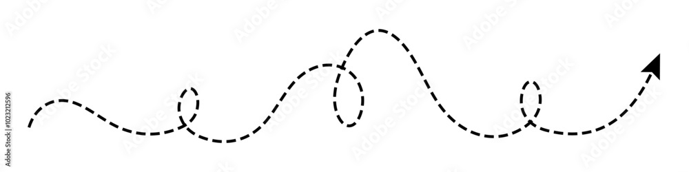 Long squiggle dashed, dotted line arrow vector icon
