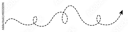 Long squiggle dashed, dotted line arrow vector icon