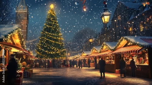 The Christmas Market with Snow