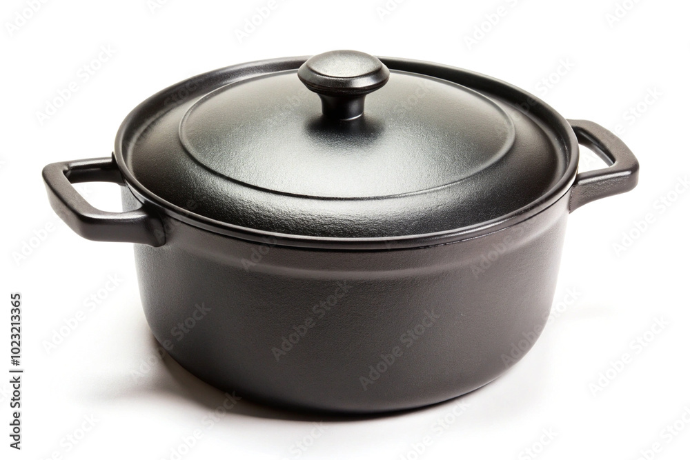 Clean empty Iron black pot pan over white background Clean empty Iron black pot pan over white background