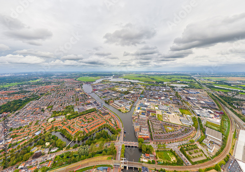 Haarlem, Netherlands. Panorama of the city in summer in cloudy weather. Aerial view