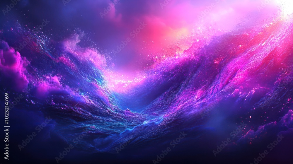 A vibrant cosmic scene with swirling waves of purple and blue, evoking a sense of wonder. A vibrant cosmic scene with swirling waves of purple and blue, evoking a sense of wonder.
