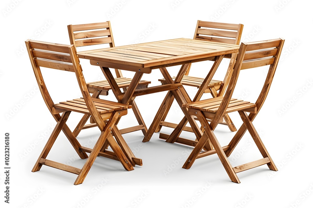 Stylish Wooden Outdoor Dining Set with Foldable Chairs Stylish Wooden Outdoor Dining Set with Foldable Chairs