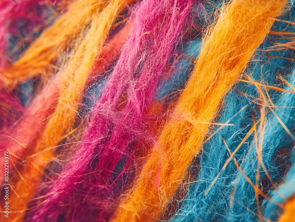 Fototapeta premium Vibrant Multicolored Wooly Textured Fiber Abstract Background