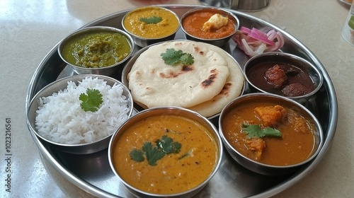 Traditional Indian Thali with Variety of Curries