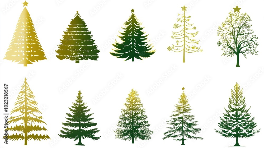 Obraz premium Various Christmas Tree Silhouettes on a White Background