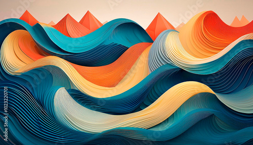 折り紙風の波の背景素材