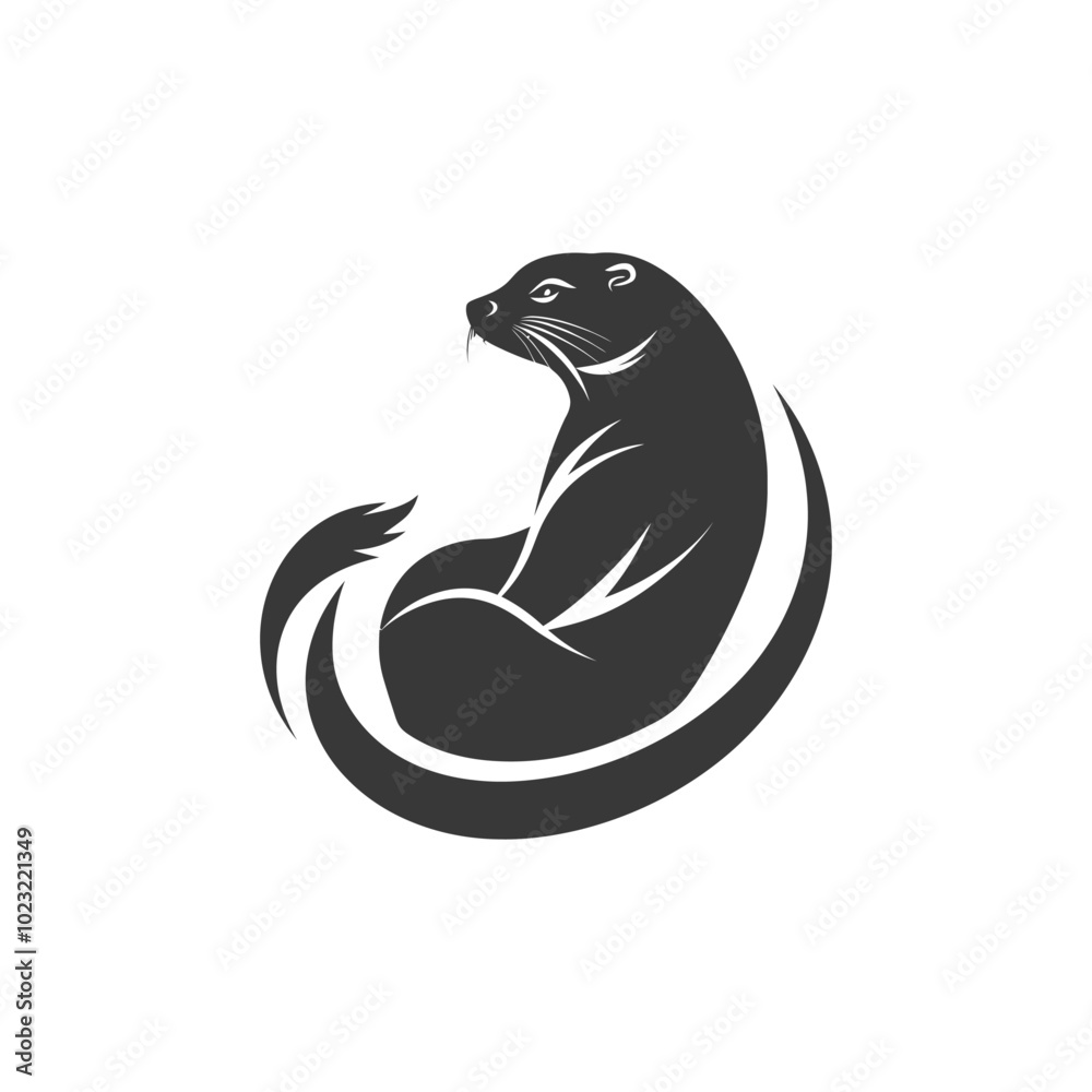 Stylized Silhouette of an Otter with Curled Tail