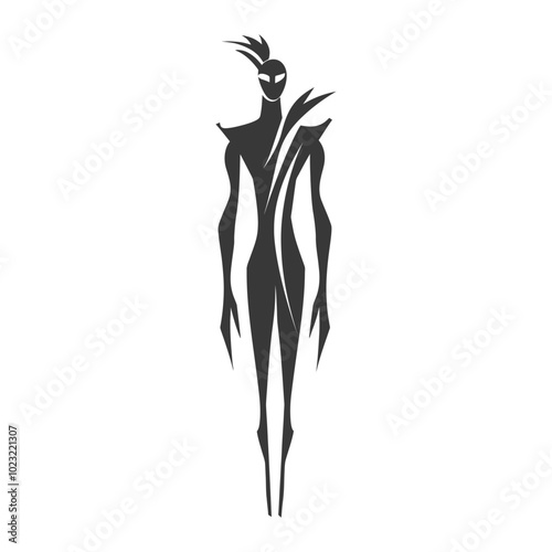 Stylized Silhouette of a Humanoid Figure with Spiky Hair