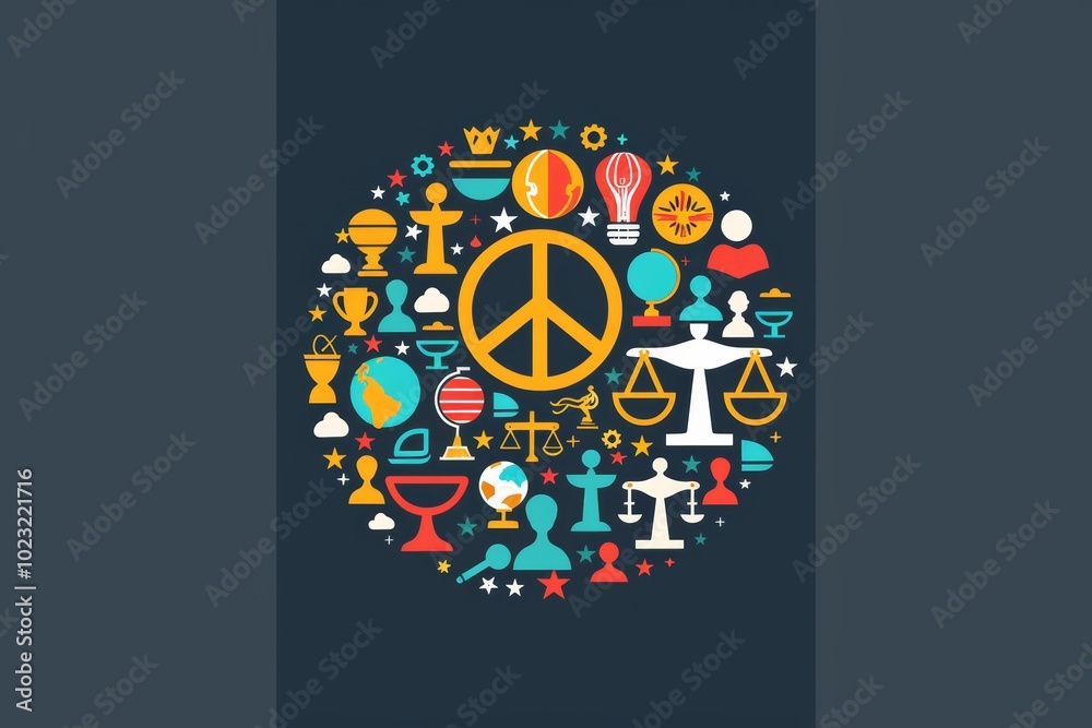 Fototapeta premium Peace and justice icons - symbolic illustration of global unity and fairness