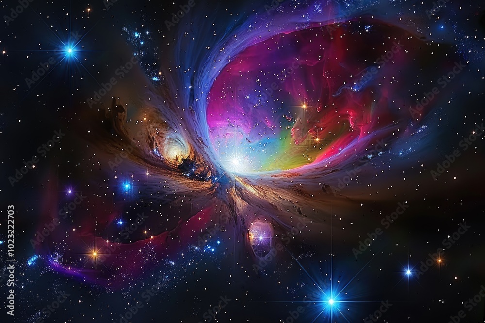 Cosmic Nebula with Bright Stars and Gas Clouds Cosmic Nebula with Bright Stars and Gas Clouds