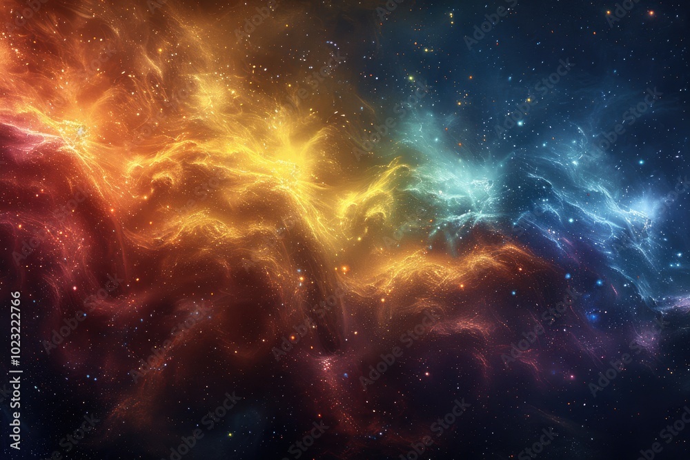 Fototapeta premium Cosmic Nebula with Golden and Blue Glowing Clouds