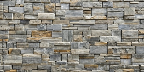 A Seamless Pattern of Stone Tiles in Varied Shapes and Sizes, Creating a Textured and Visually Appealing Wall Covering photo