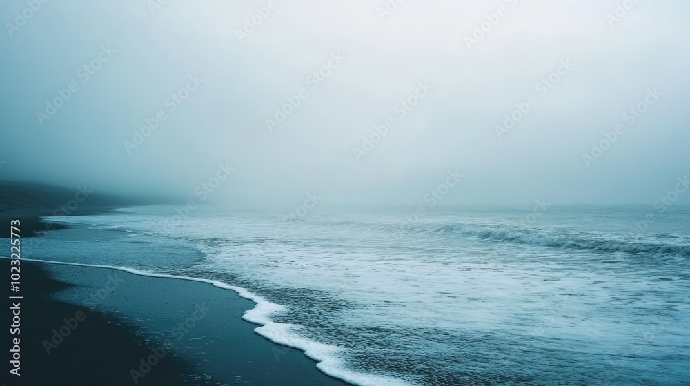 A peaceful coastal scene with fog rolling in over the ocean, creating a moody and atmospheric view of the shore. A peaceful coastal scene with fog rolling in over the ocean, creating a moody and atmospheric view of the shore.