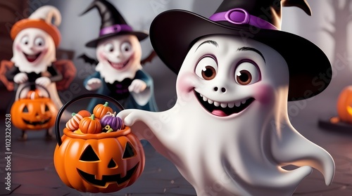 playful halloween ghost character in fun 3d animation for festive celebrations