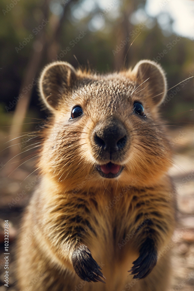 Naklejka premium Portrait of a cute rodent quokka, a marsupial that is native to Australia