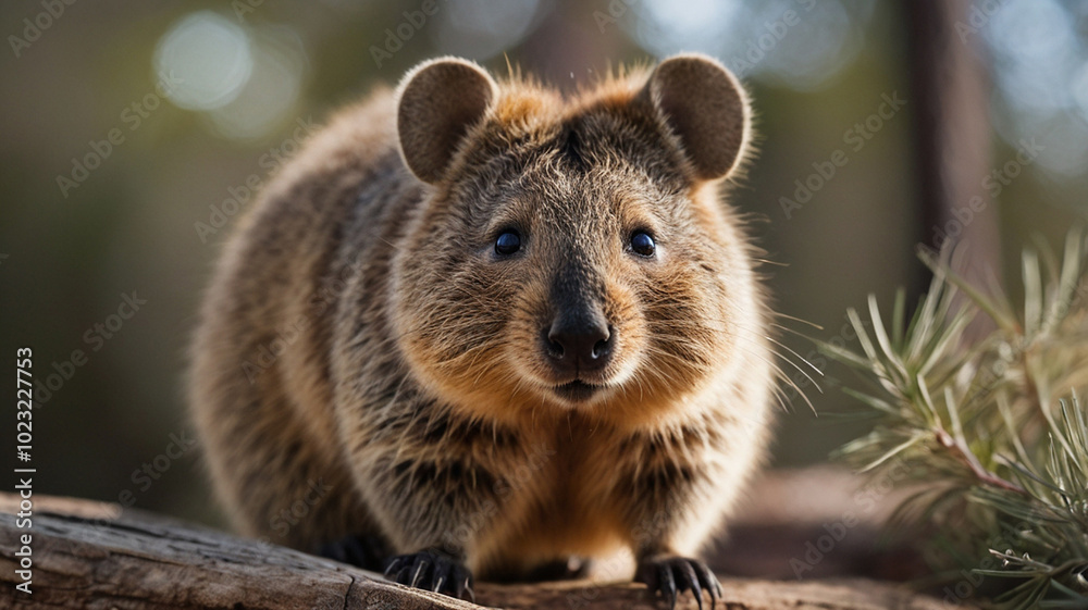 Naklejka premium Portrait of a cute rodent quokka, a marsupial that is native to Australia