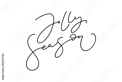 Jolly Season black and white line handwritten Christmas lettering text. Inscription calligraphy vector illustration holiday phrase, typography banner with brush script