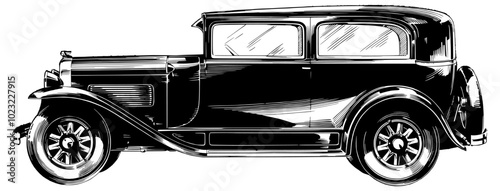 Vintage car side view silhouette icon