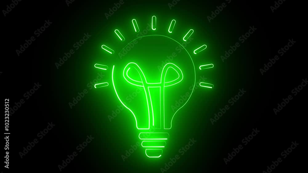 green color light bulb Electricity icon isolated on black background. motion graphic animation. green color light bulb Electricity icon isolated on black background. motion graphic animation.