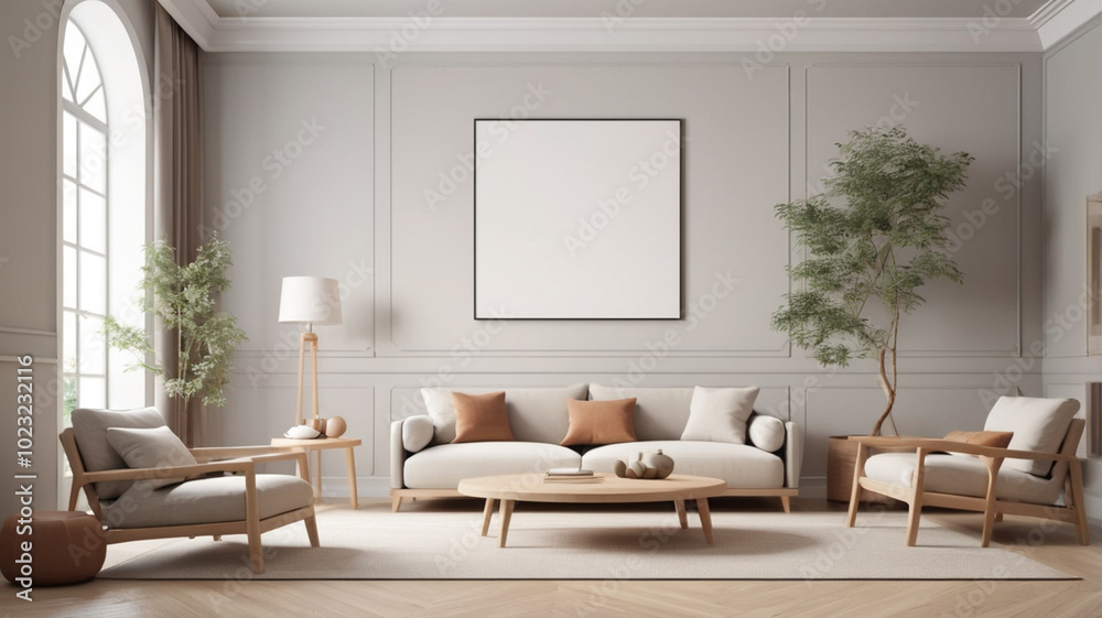Mixing modern pieces with various textures and a large abstract mural, creating a dynamic and visually interesting living space. Mixing modern pieces with various textures and a large abstract mural, creating a dynamic and visually interesting living space.
