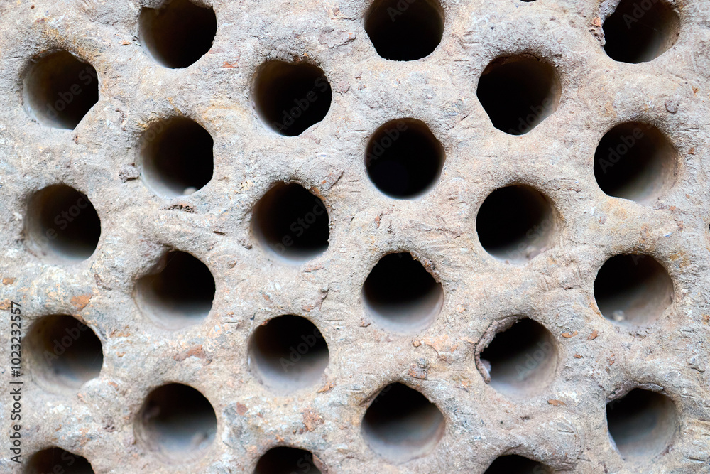 Φωτογραφία Tube sheet or plate of heat exchanger boiler closeup texture selective focus background opened for inspection maintenance or cleaning from insoluble hard mineral deposits salts scale and corrosion
