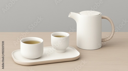 Minimalist Tea Set on Wooden Table