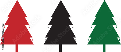 Christmas tree illustrations. Vector. Christmas tree with ornaments  illustration. Christmas tree illustrations. Vector. Christmas Tree Line Icons. Black Christmas trees on isolated white background.