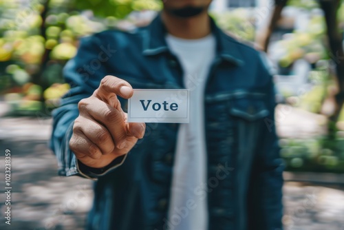 A man holding a card that says Vote