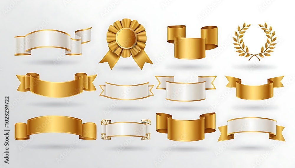 Gold ribbon banner set,set of gradient gold ribbon style element,56