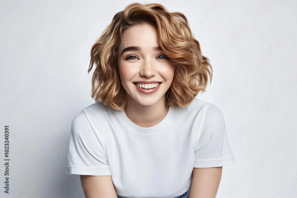 Cheerful Young Woman In Casual Clothes Laughing And Looking At Camera Cheerful Young Woman In Casual Clothes Laughing And Looking At Camera