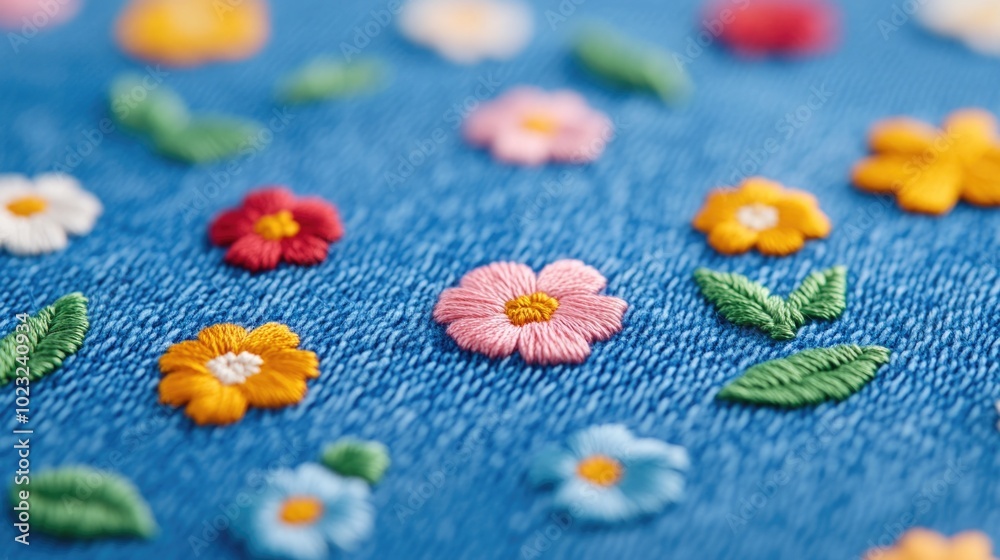 Close-Up of Embroidered Floral Design on Denim Jacket with Modern Vintage Aesthetic Close-Up of Embroidered Floral Design on Denim Jacket with Modern Vintage Aesthetic