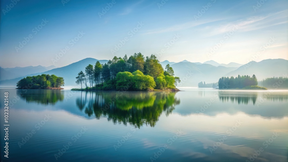 Tranquil Oasis Serene Minimalist Landscape with Layers of Natural Beauty, Glossy Tranquility Tranquil Oasis Serene Minimalist Landscape with Layers of Natural Beauty, Glossy Tranquility