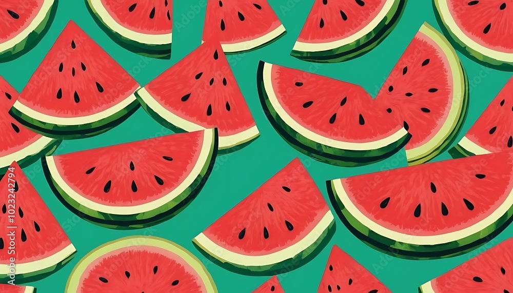 Illustration watermelon with missing bite pattern on white background,Watermelon slices pattern viewed from above. Top view. Summer concept. Illustration watermelon with missing bite pattern on white background,Watermelon slices pattern viewed from above. Top view. Summer concept.