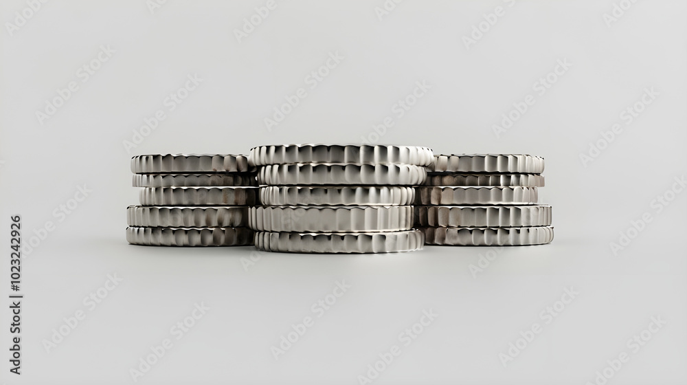 Stacks of silver coins on white background. Concept of savings, investment, finance, banking, and wealth. Stacks of silver coins on white background. Concept of savings, investment, finance, banking, and wealth.