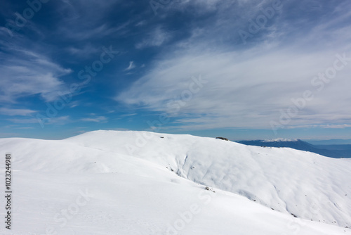 Breathtaking scenery on the snowy slopes of Kaimaktsalan ski center, Edessa, Greece photo