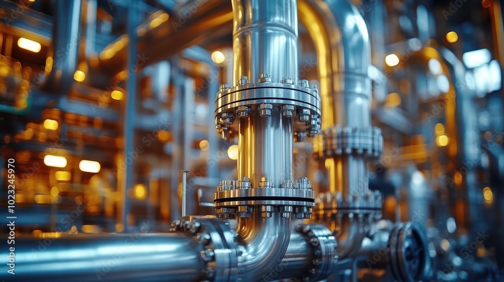 closeup view of oil refinery pipes showcasing intricate network and industrial complexity in a vast oil processing facility highlighting modern energy production