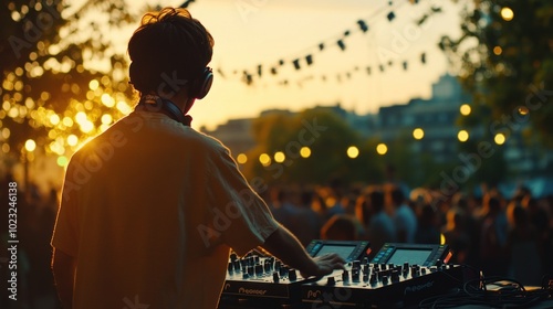 DJ Mixing Music at Sunset