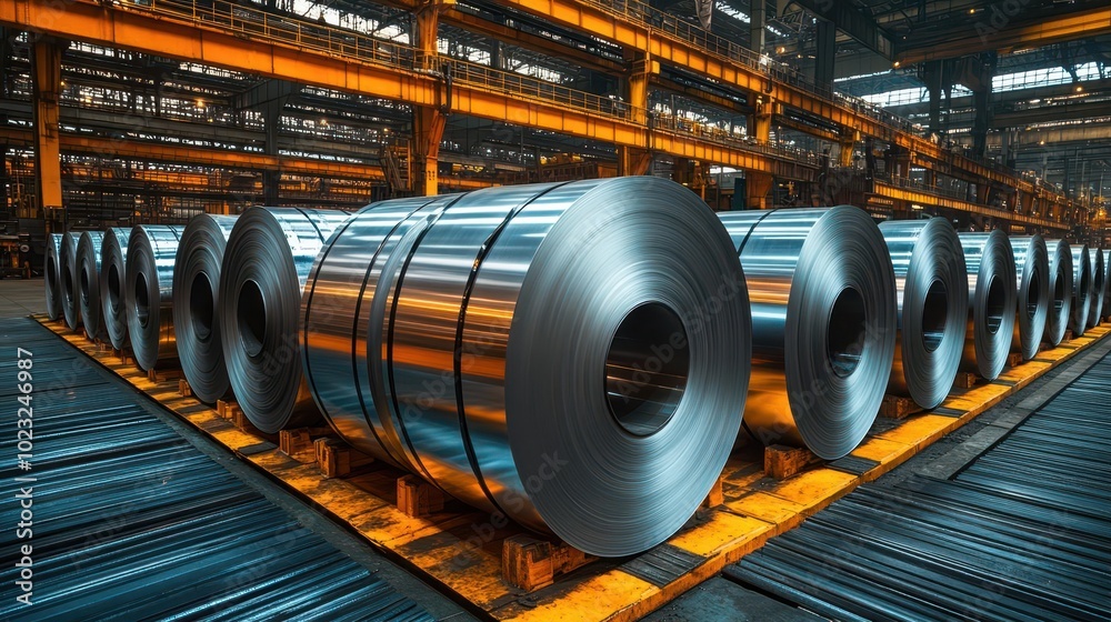 cold rolled steel coils stacked neatly in a spacious storage area of a steel industry plant showcasing the raw materials and industrial processes of manufacturing cold rolled steel coils stacked neatly in a spacious storage area of a steel industry plant showcasing the raw materials and industrial processes of manufacturing