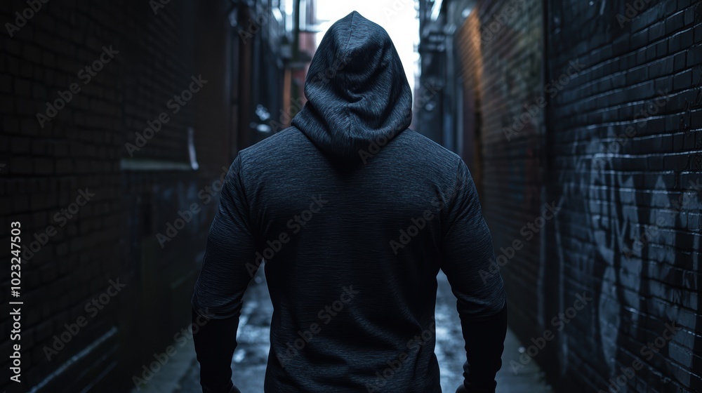 Mysterious man in hoodie standing in dark alley Mysterious man in hoodie standing in dark alley